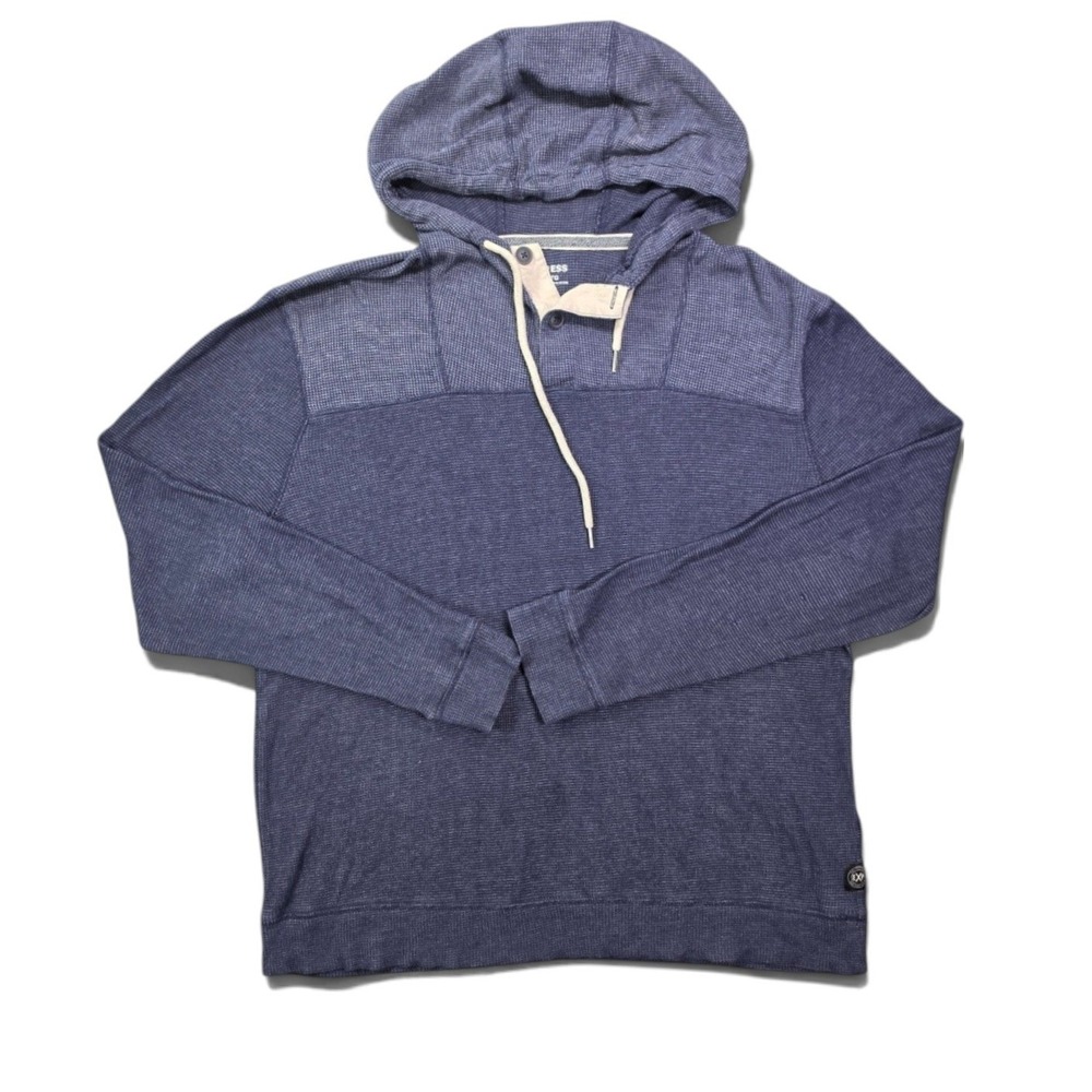 Express Textured Waffle Knit Henley Hoodie Blue Mens XXL Cotton Blend Pullover